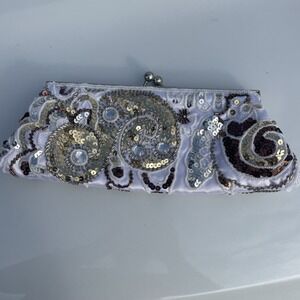 Apt 9  Beaded Formal  Evening Bag‎ Multicolor Gold And WhitePattern With Strap
